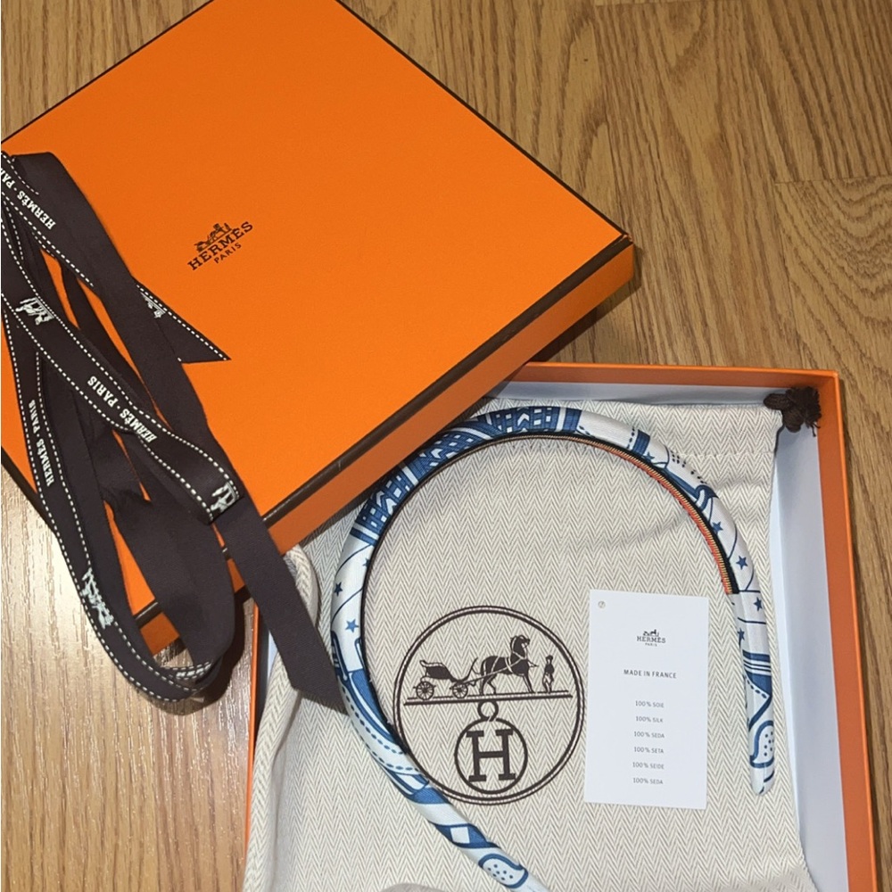 Hermès Rigid Headband Elsa ZigZag Printed Silk - Bleu Jean
